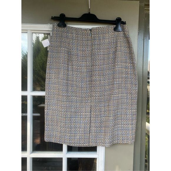 Gianni NWT Nordstrom Tan Blue Tweed Plaid Pencil Skirt Size 10, MSRP $108 - Picture 9 of 11